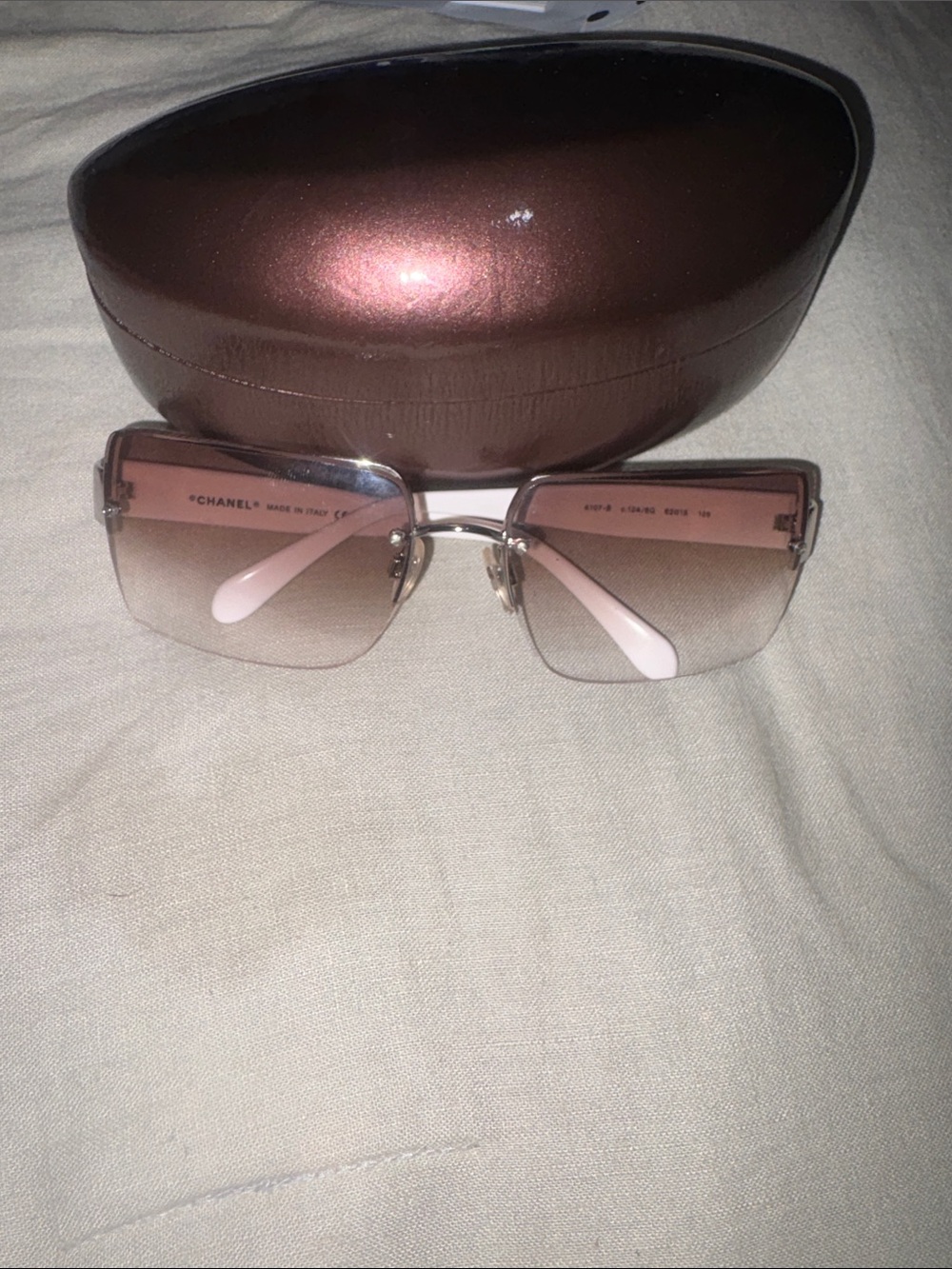 CHANEL Pink Gradient Rimless Sunglasses with Silver Temples